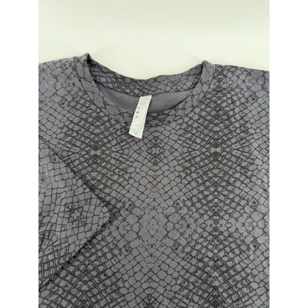 LAT Apparel Snake Print T Shirt Gray Crew Neck Short Sleeve Made in India Size M